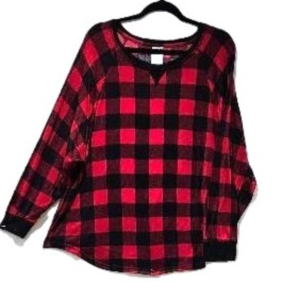 BLACK RED BUFFALO PLAID TOP  2X  (18/20) PAJAMA GOTH RETRO - Picture 1 of 3